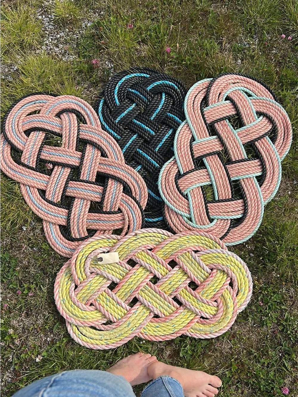 Handmade Nautical Rope Door Mats - Yellow, Blue, Coral, Mint